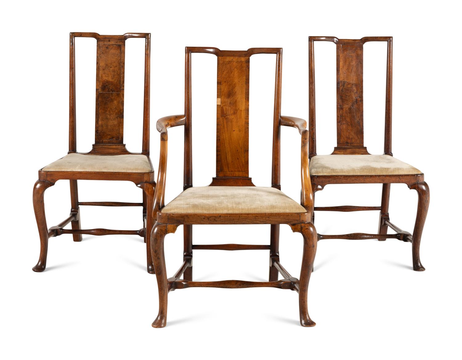 A Set of Three Queen Anne Walnut Chairs