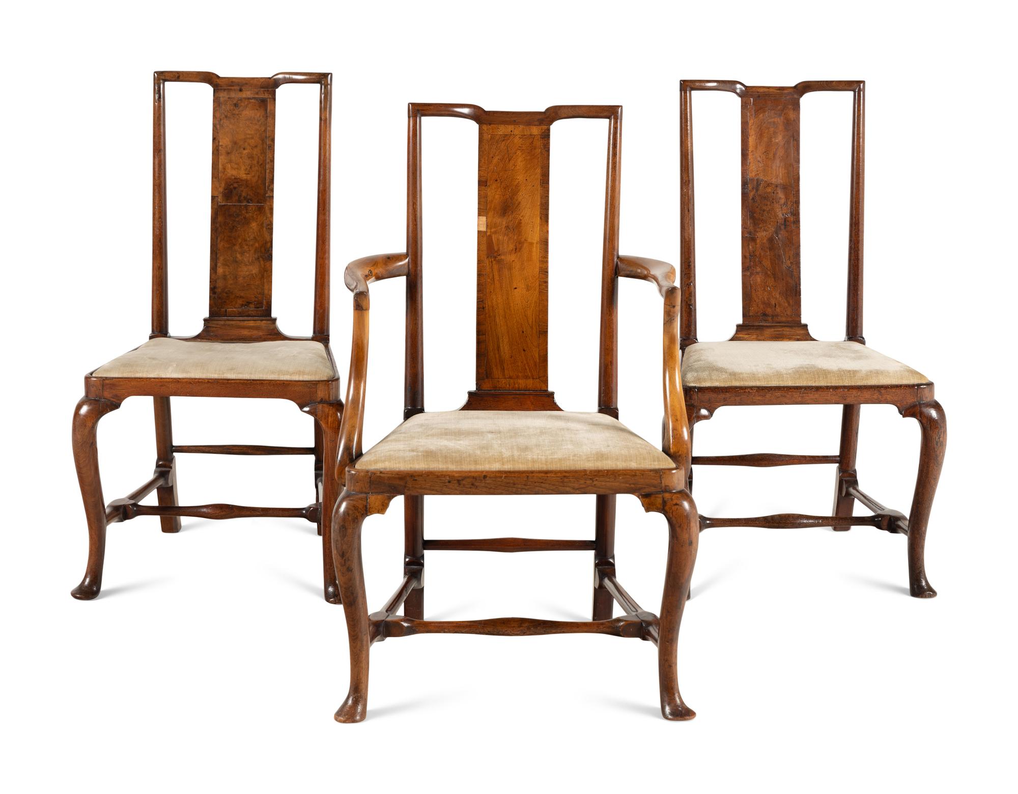 A Set of Three Queen Anne Walnut Chairs