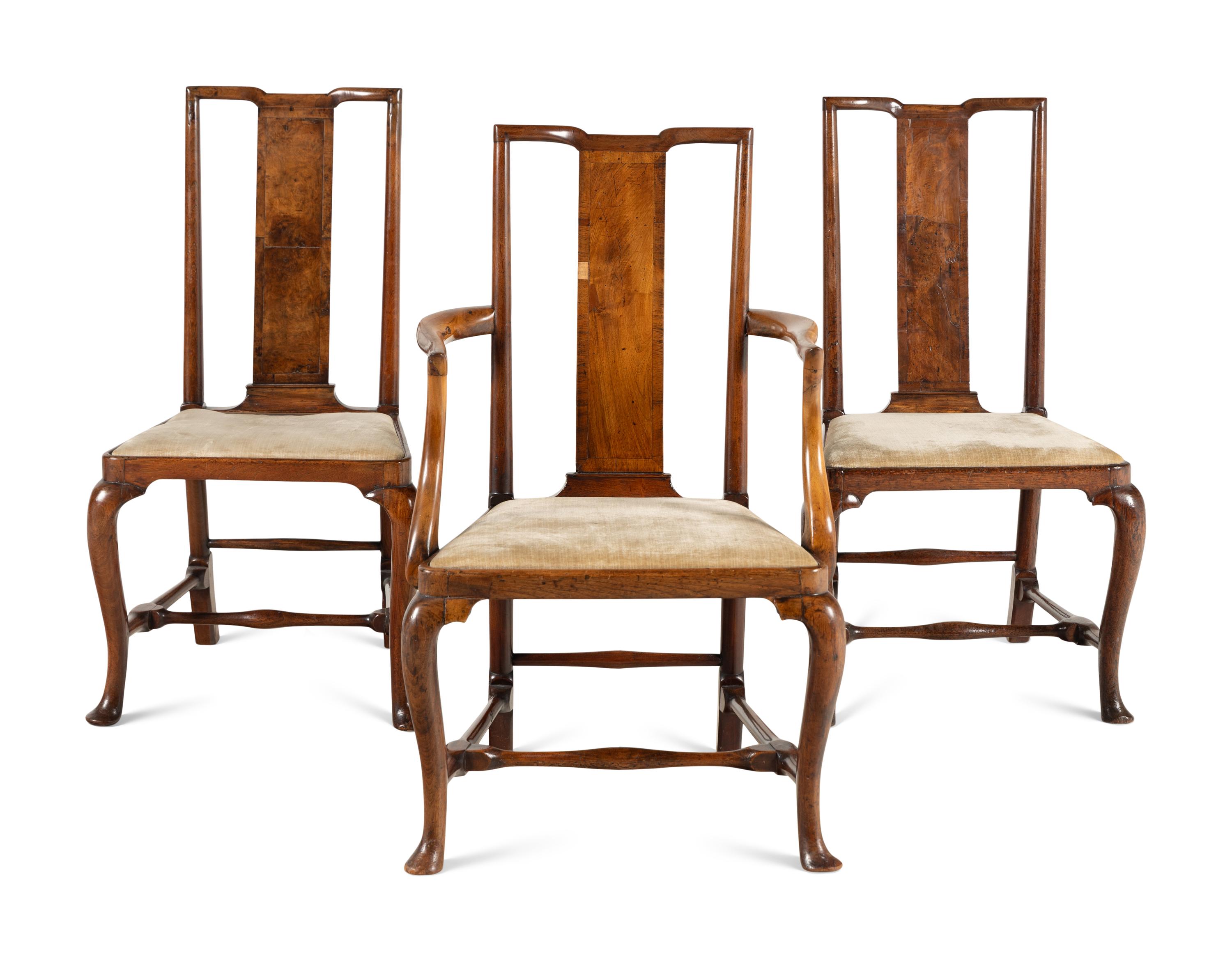 A Set of Three Queen Anne Walnut Chairs