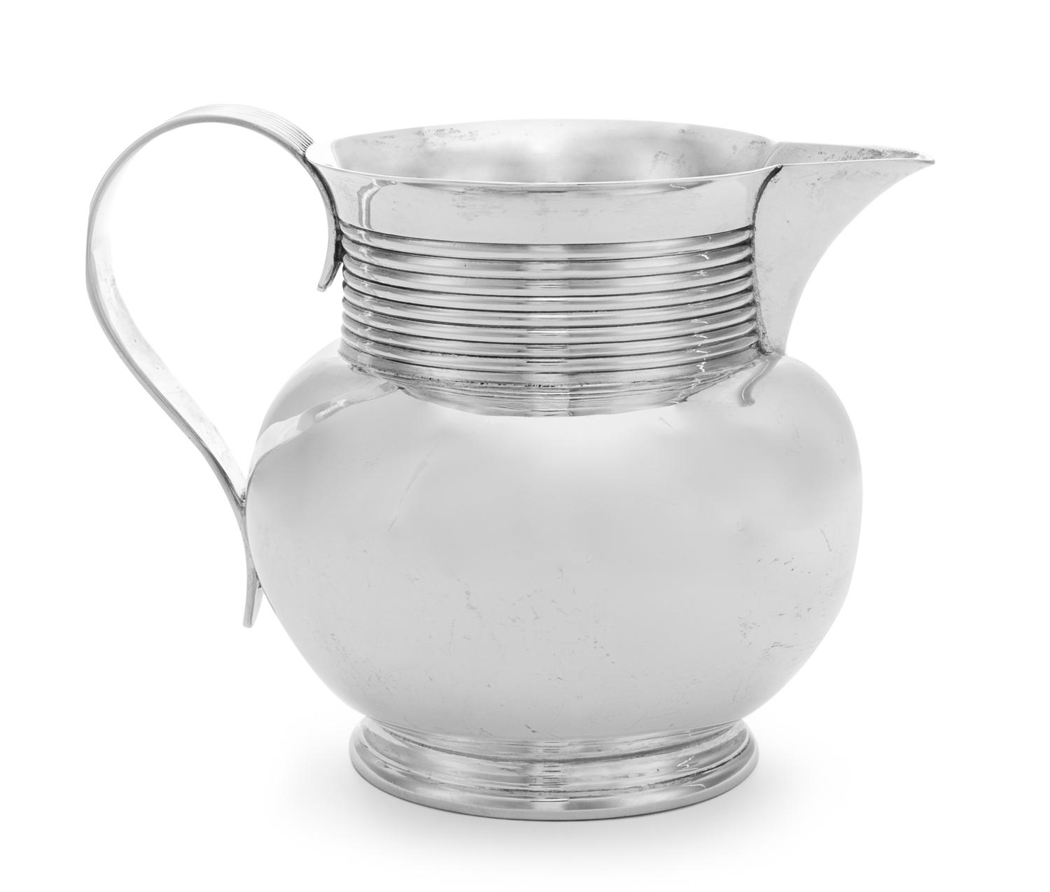 A Victorian Silver Pitcher, John Lowe, Chester, 1896, of globular form, the neck and handle with banded decoration.