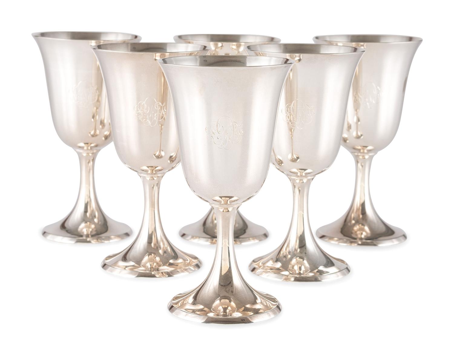 Six Silver Water Goblets