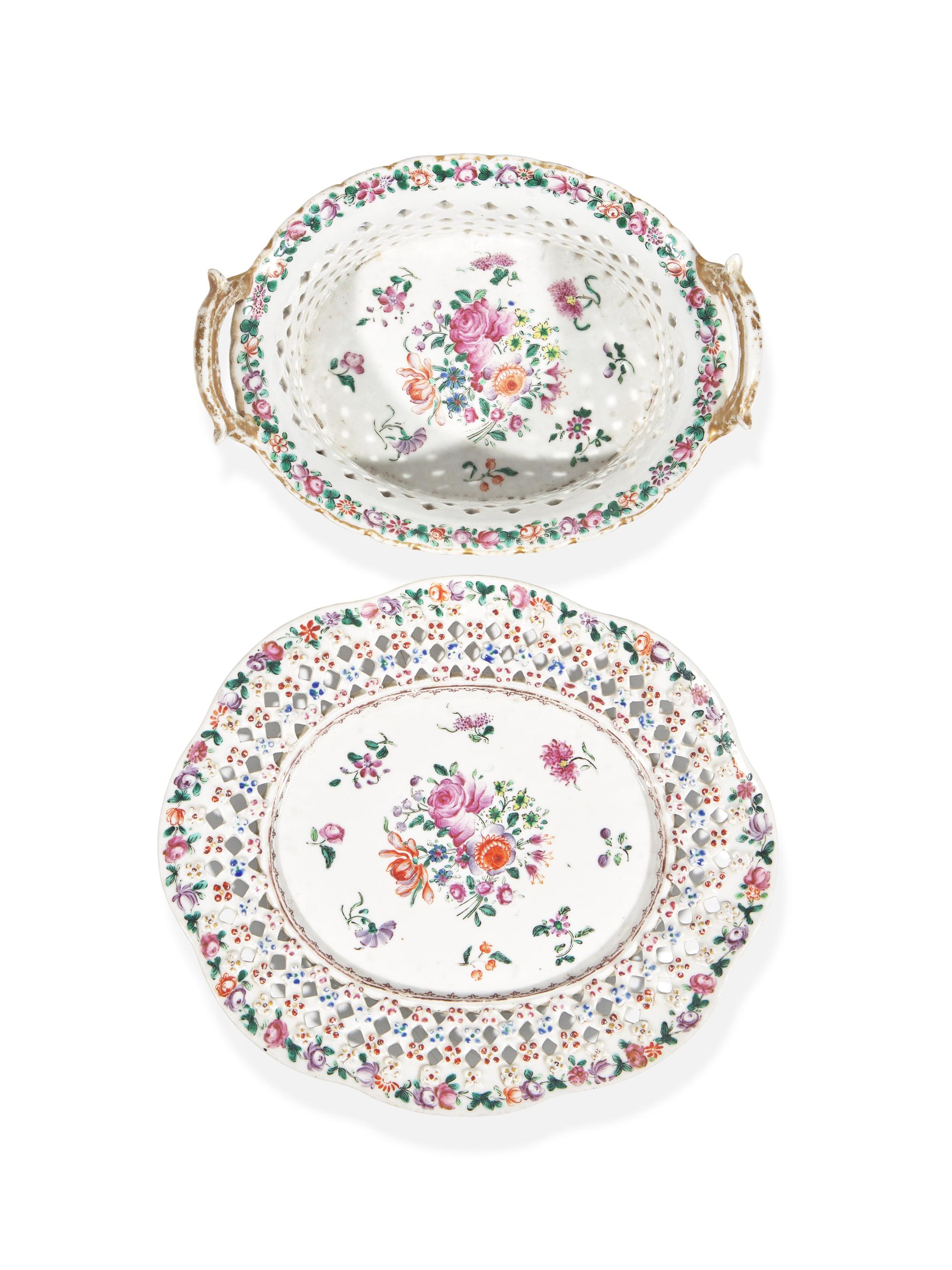Five Chinese Export Porcelain Reticulated Table Articles