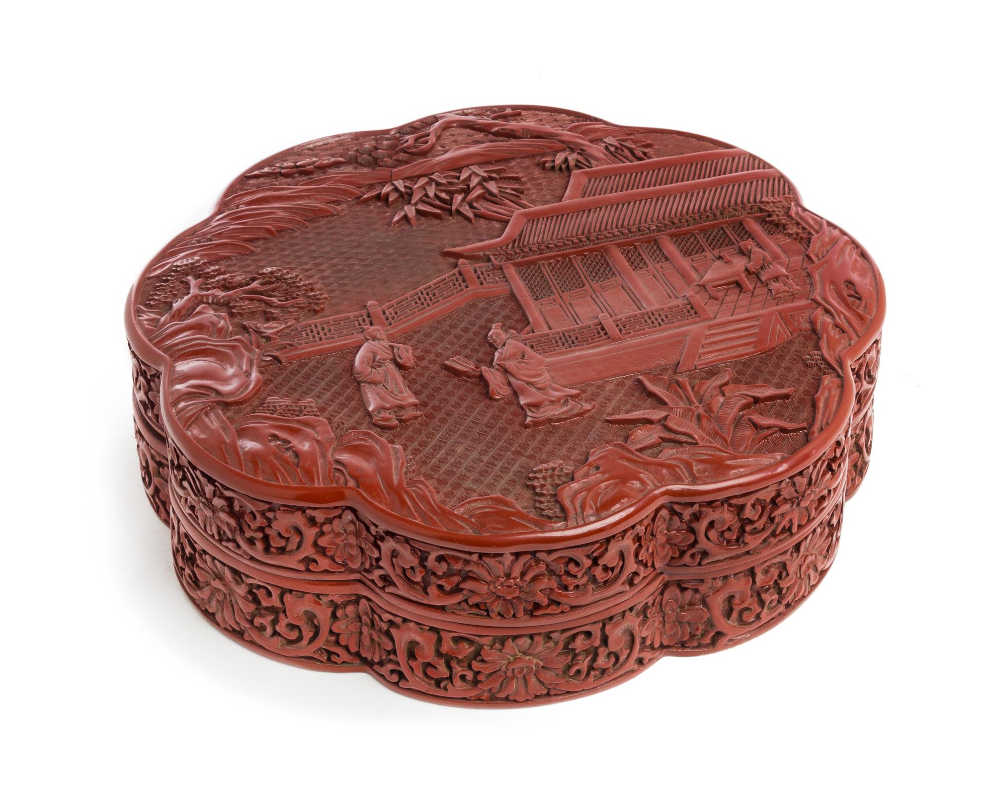 A Chinese Cinnabar Covered Box Width 12 1/2 inches.