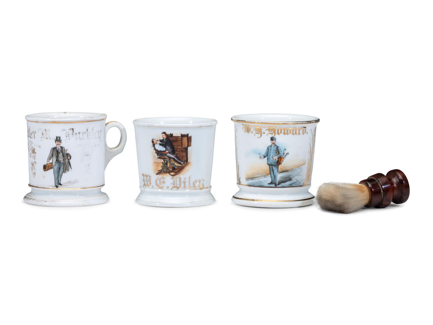 Three Porcelain Occupational Shaving Mugs