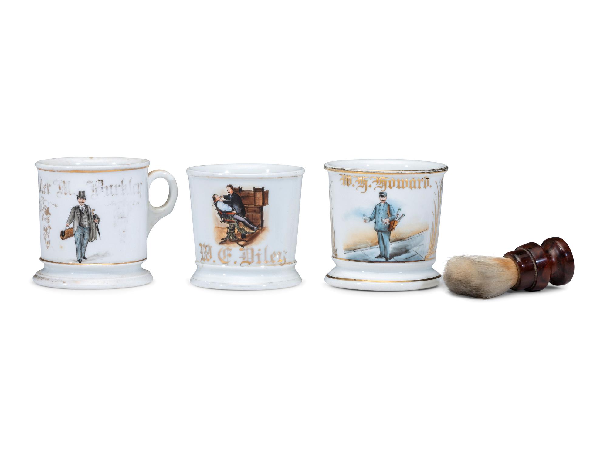 Three Porcelain Occupational Shaving Mugs