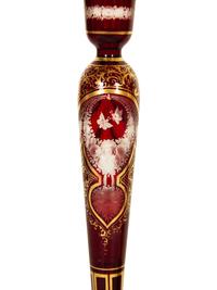 A Set of Four Bohemian Ruby Cut-to-Clear Glass Candlesticks with Gilt Decoration. — 19th Century