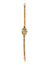A 14 Karat Yellow Gold and Diamond Wristwatch, Hamilton,