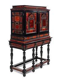 A Flemish Red Tortoise Shell, Kingwood and Ebony Cabinet on Stand