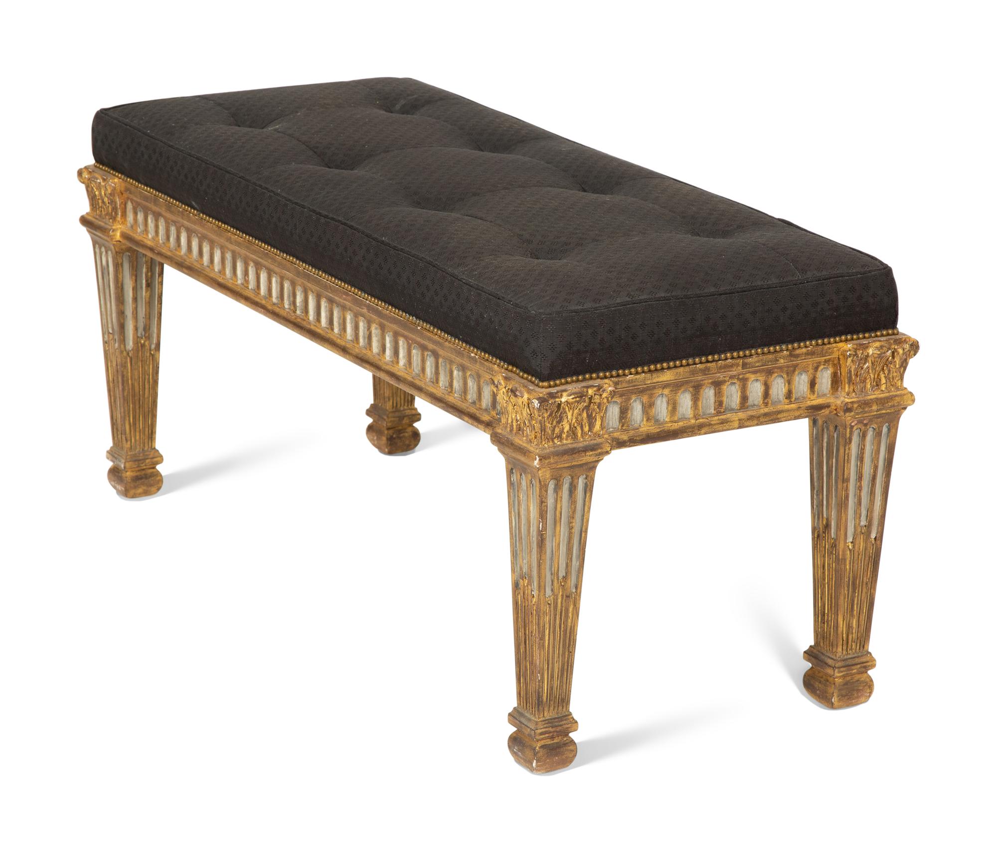 A Louis XIV Style Grey-Painted and Parcel Gilt Bench