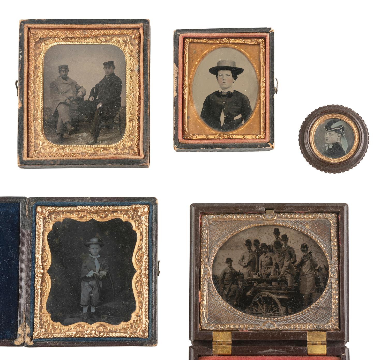 [EARLY PHOTOGRAPHY]. 9 ambrotypes and tintypes of people wearing hats, incl. soldiers and civilians.