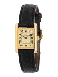CARTIER, GOLD VERMEIL 'MUST DE CARTIER TANK' WATCH, BOX & PAPERS