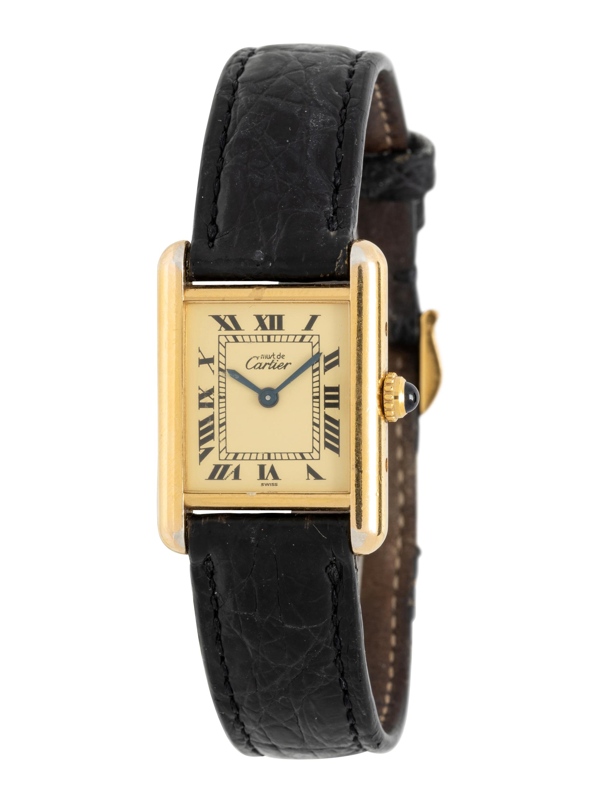 CARTIER, GOLD VERMEIL 'MUST DE CARTIER TANK' WATCH, BOX & PAPERS