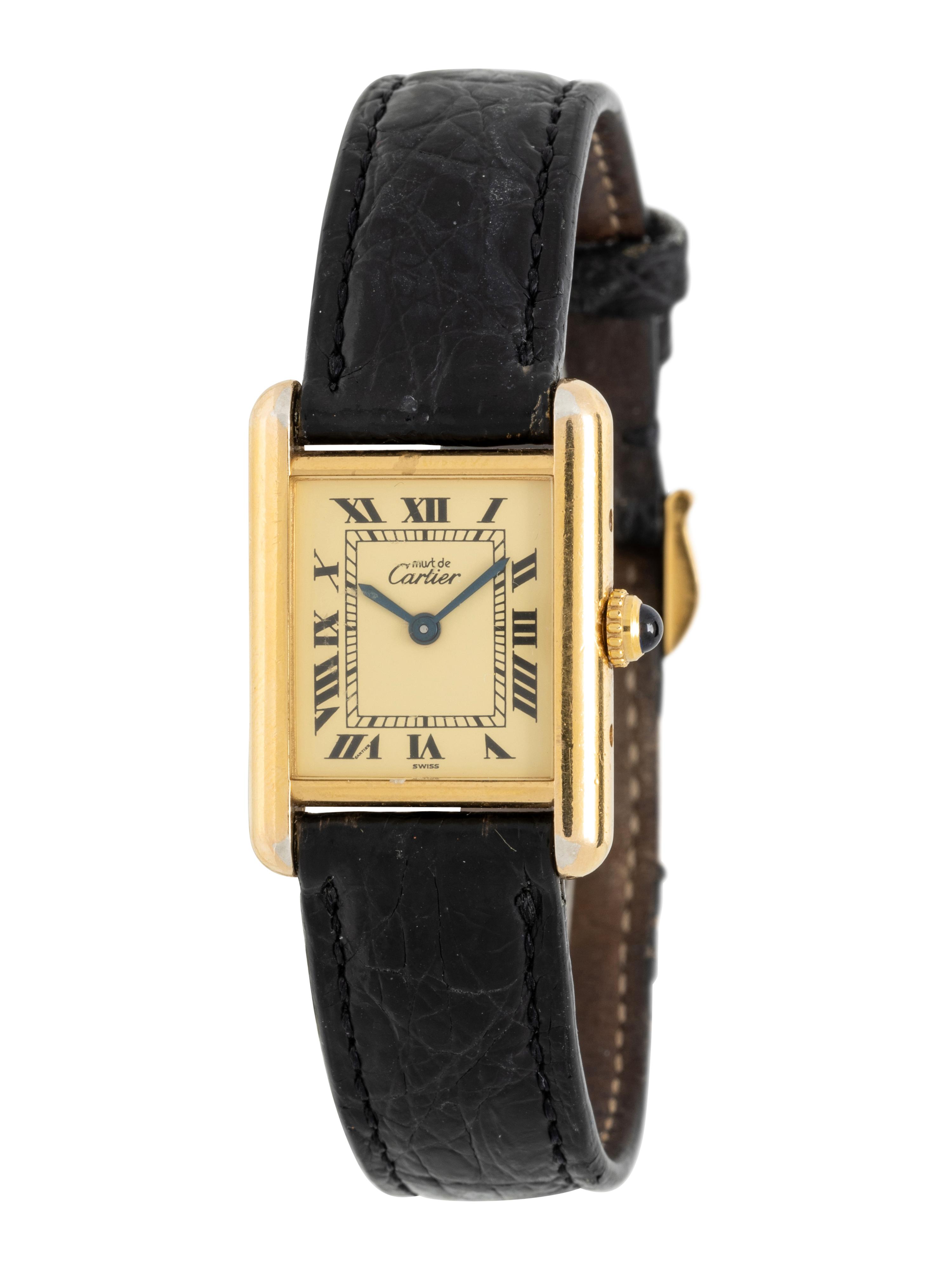 CARTIER, GOLD VERMEIL 'MUST DE CARTIER TANK' WATCH, BOX & PAPERS