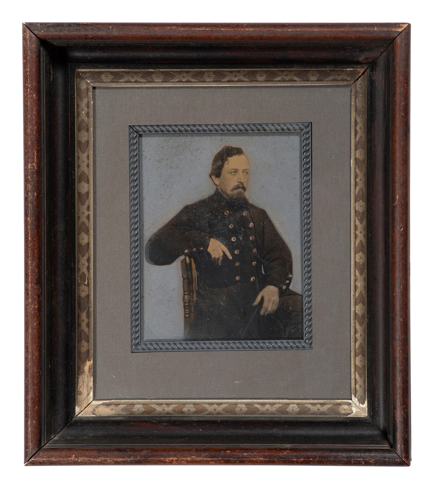 [CIVIL WAR]. Whole plate hand-painted tintype of a Confederate soldier.
