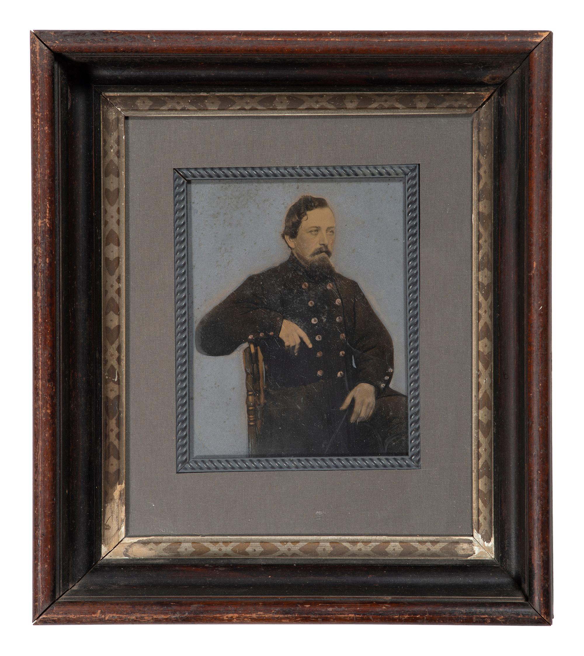 [CIVIL WAR]. Whole plate hand-painted tintype of a Confederate soldier.