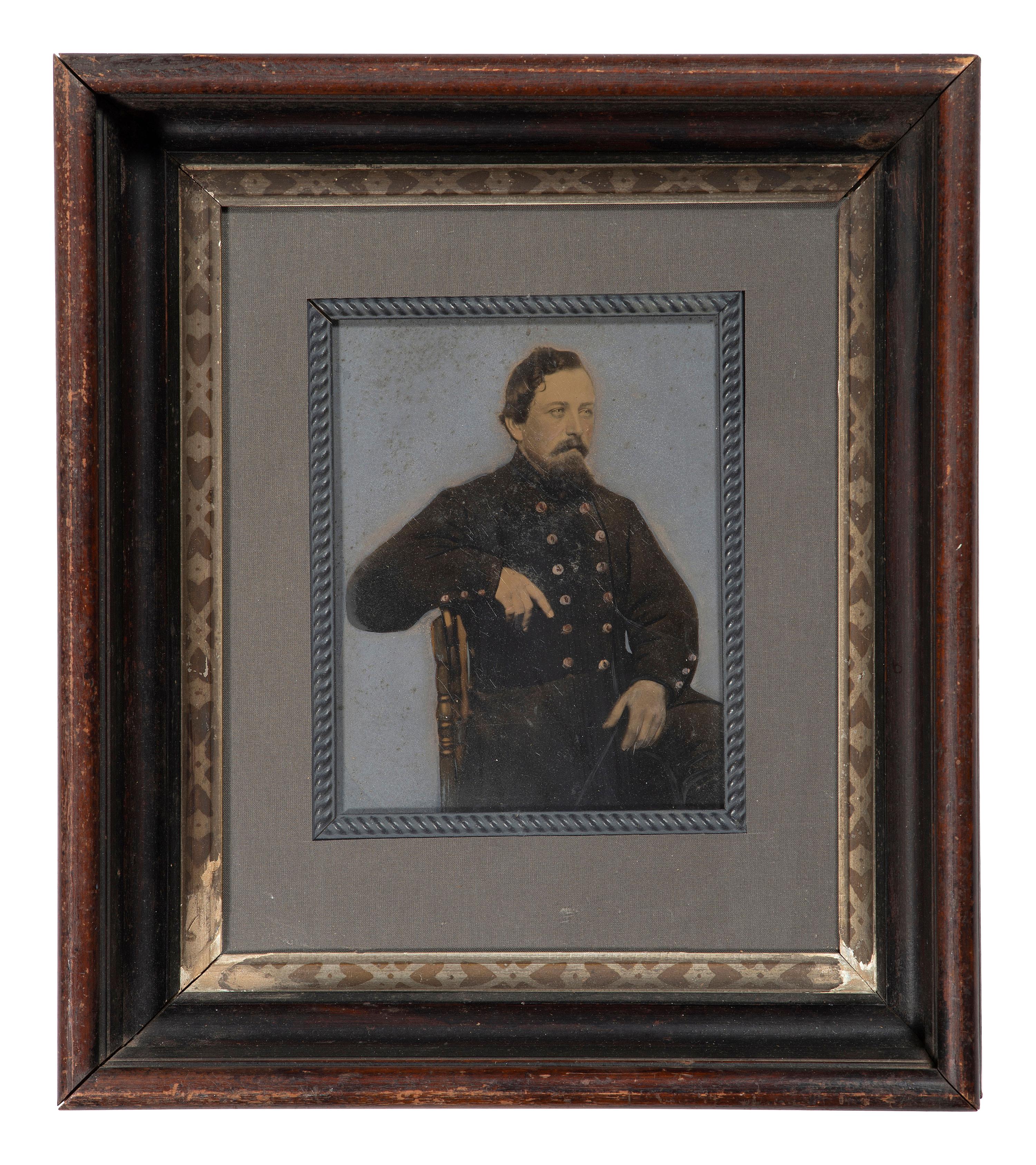 [CIVIL WAR]. Whole plate hand-painted tintype of a Confederate soldier.