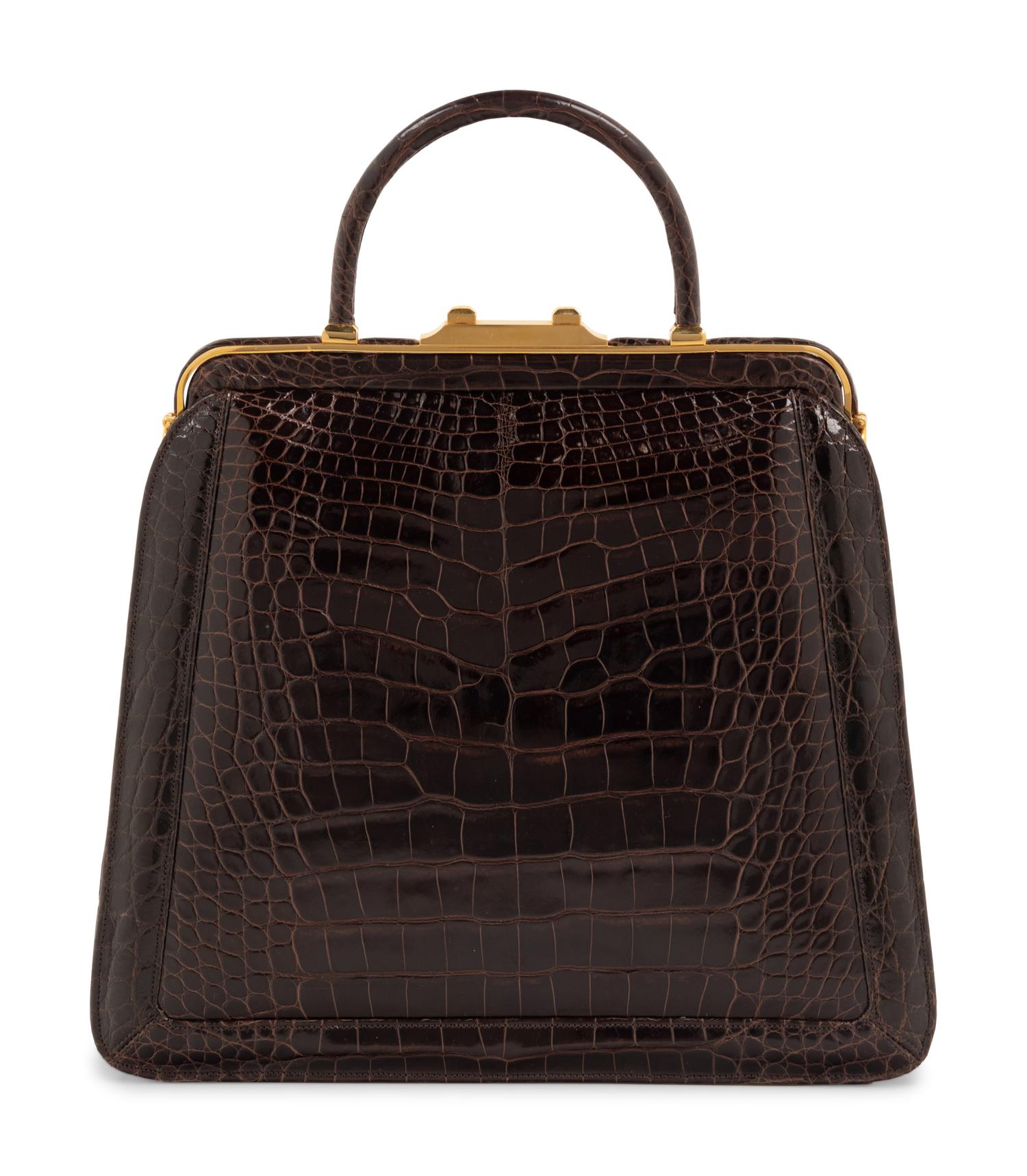 Judith Leiber Brown Alligator Frame Hand Bag