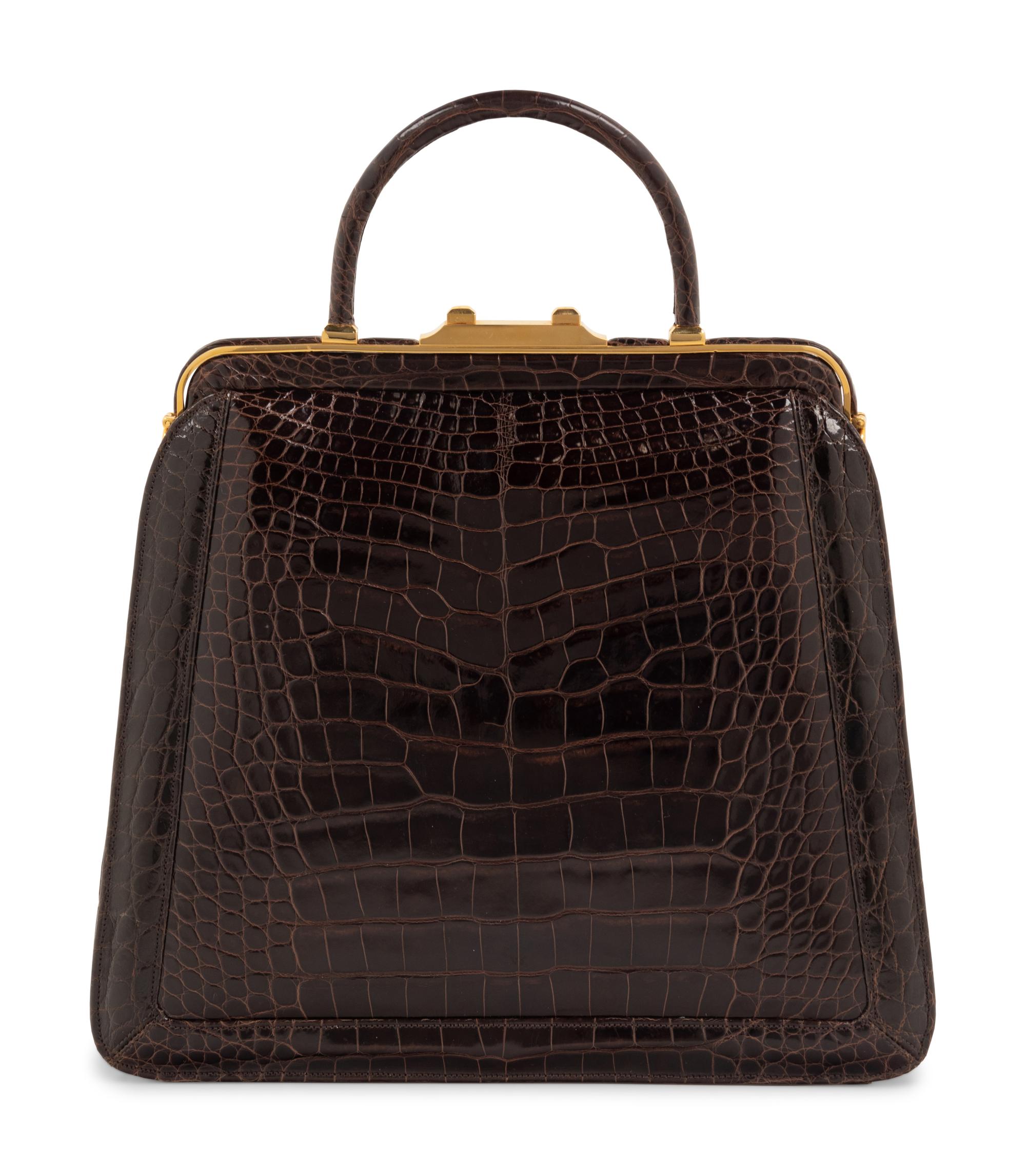 Judith Leiber Brown Alligator Frame Hand Bag