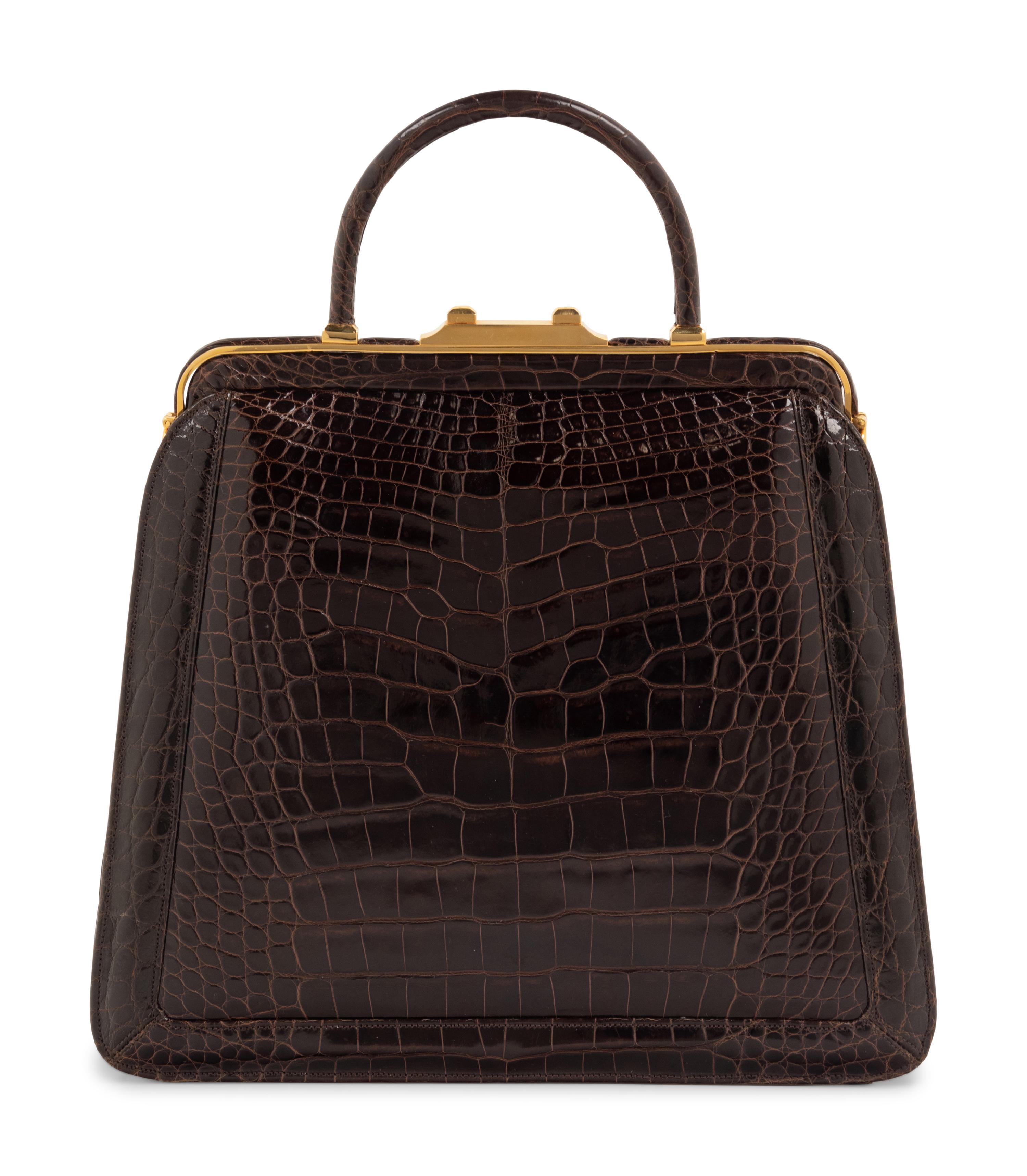 Judith Leiber Brown Alligator Frame Hand Bag