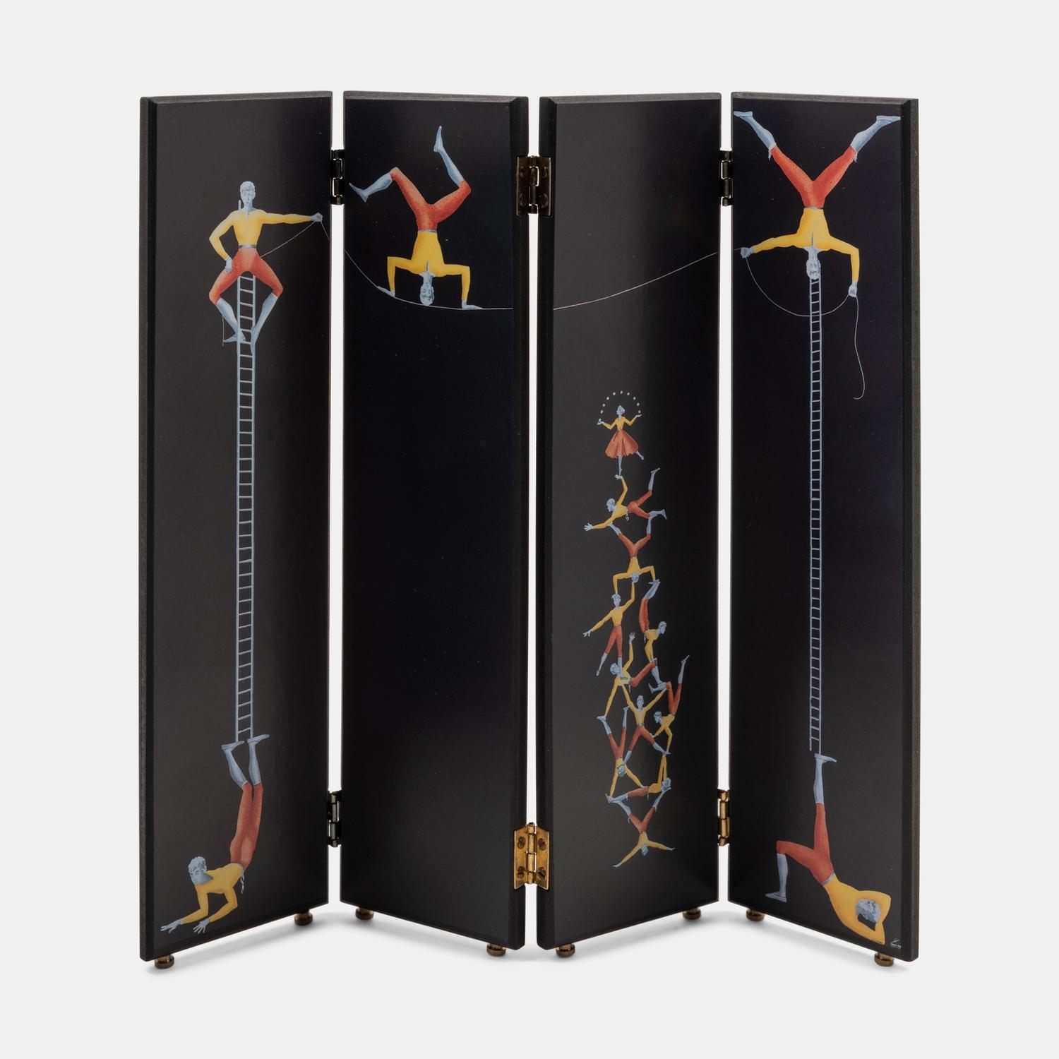 A Miniature 'Acrobats' Screen and Waste Bin, together with a Rosenthal paper bag