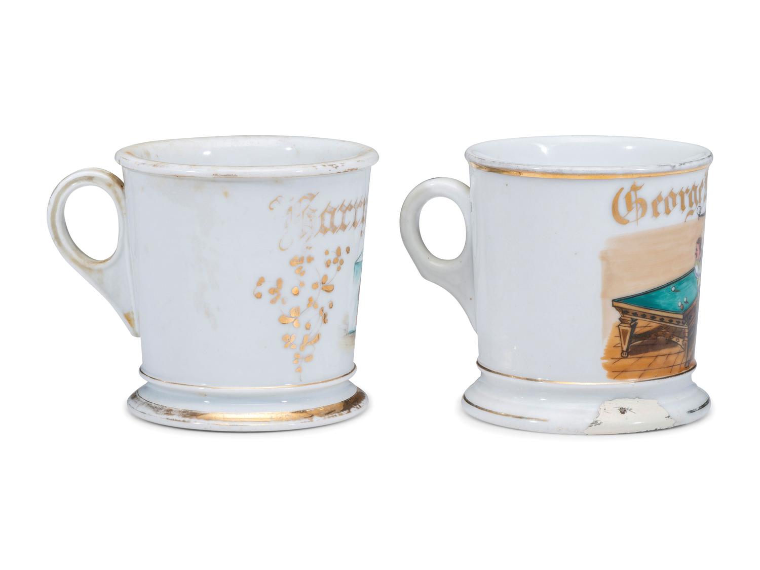 Two Porcelain Shaving Mugs Relating to Leisure Activities
