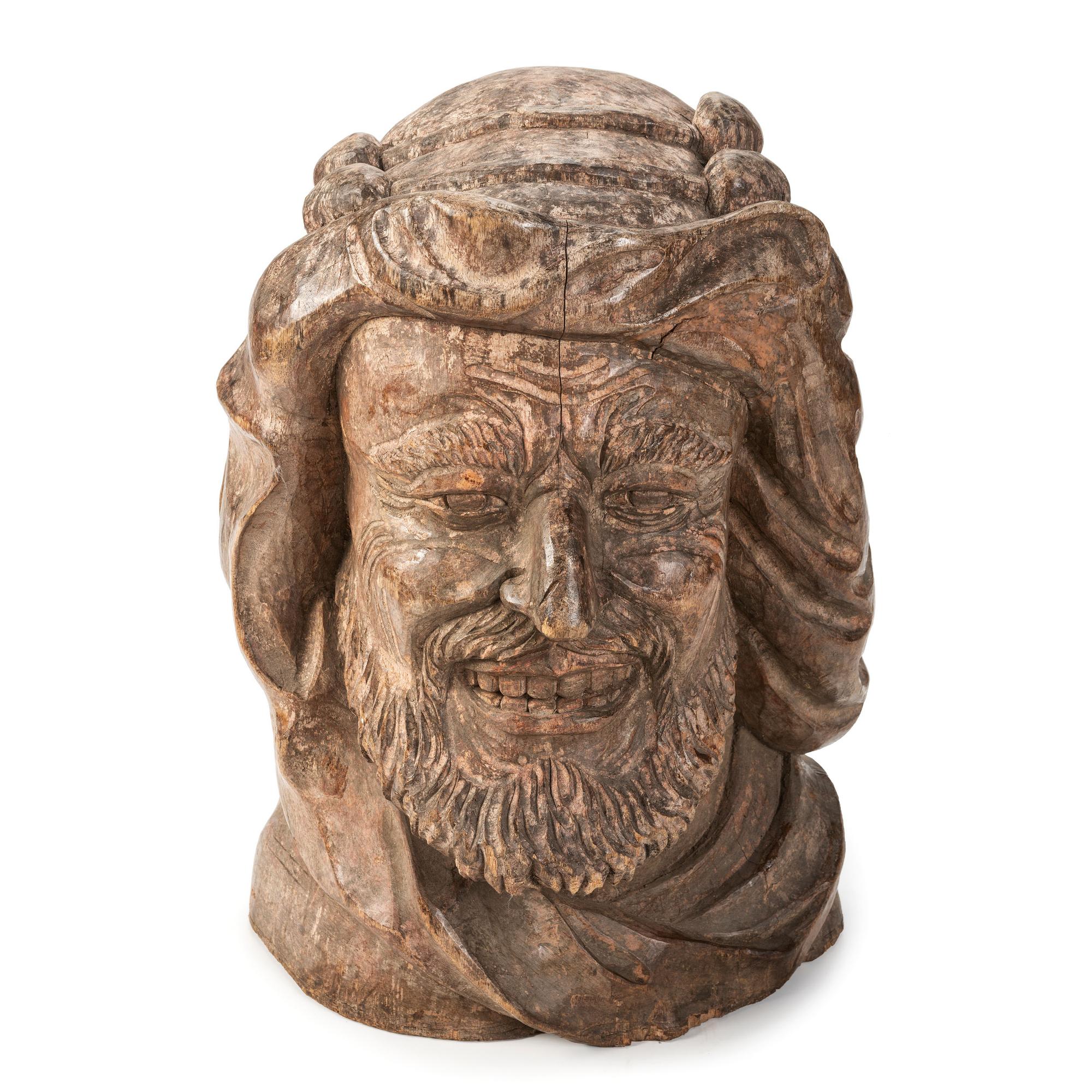 A Large Carved Wood Bust of a Sailor or Dock Worker
