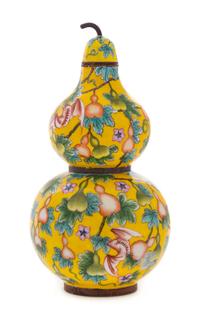 A Canton Enamel Double Gourd-Form Vase Height 6 3/4 inches.