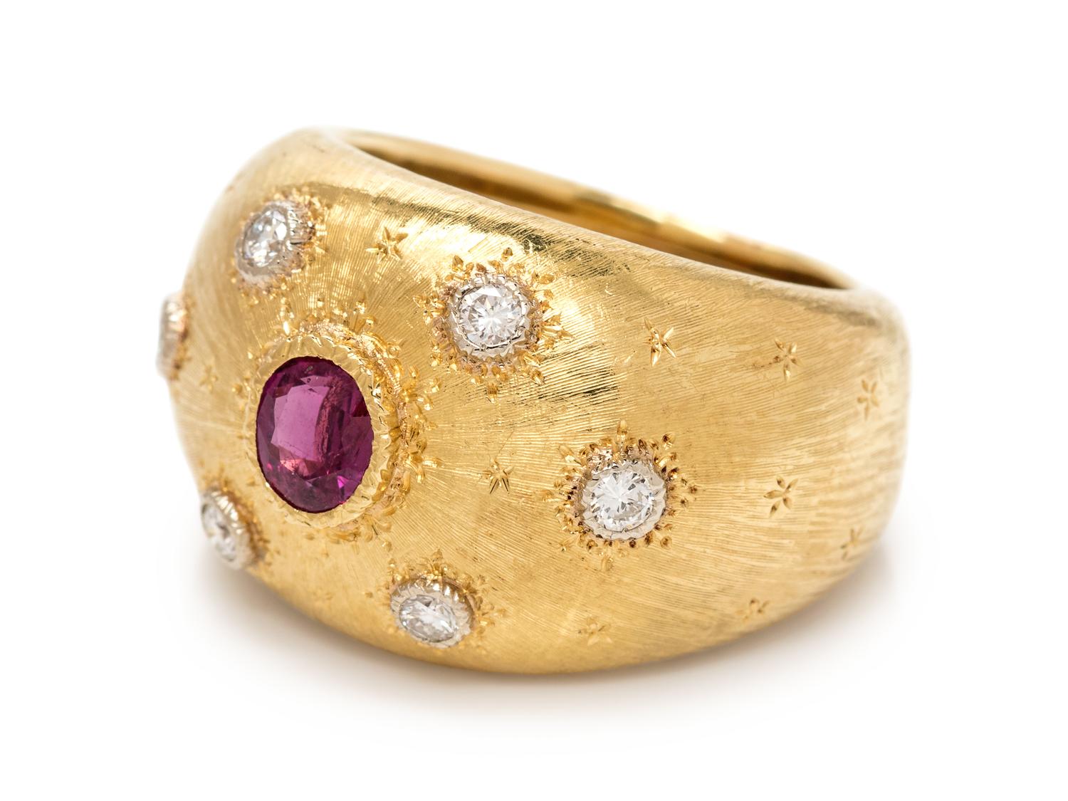 An 18 Karat Yellow Gold, Ruby and Diamond Ring, Mario Buccellati,