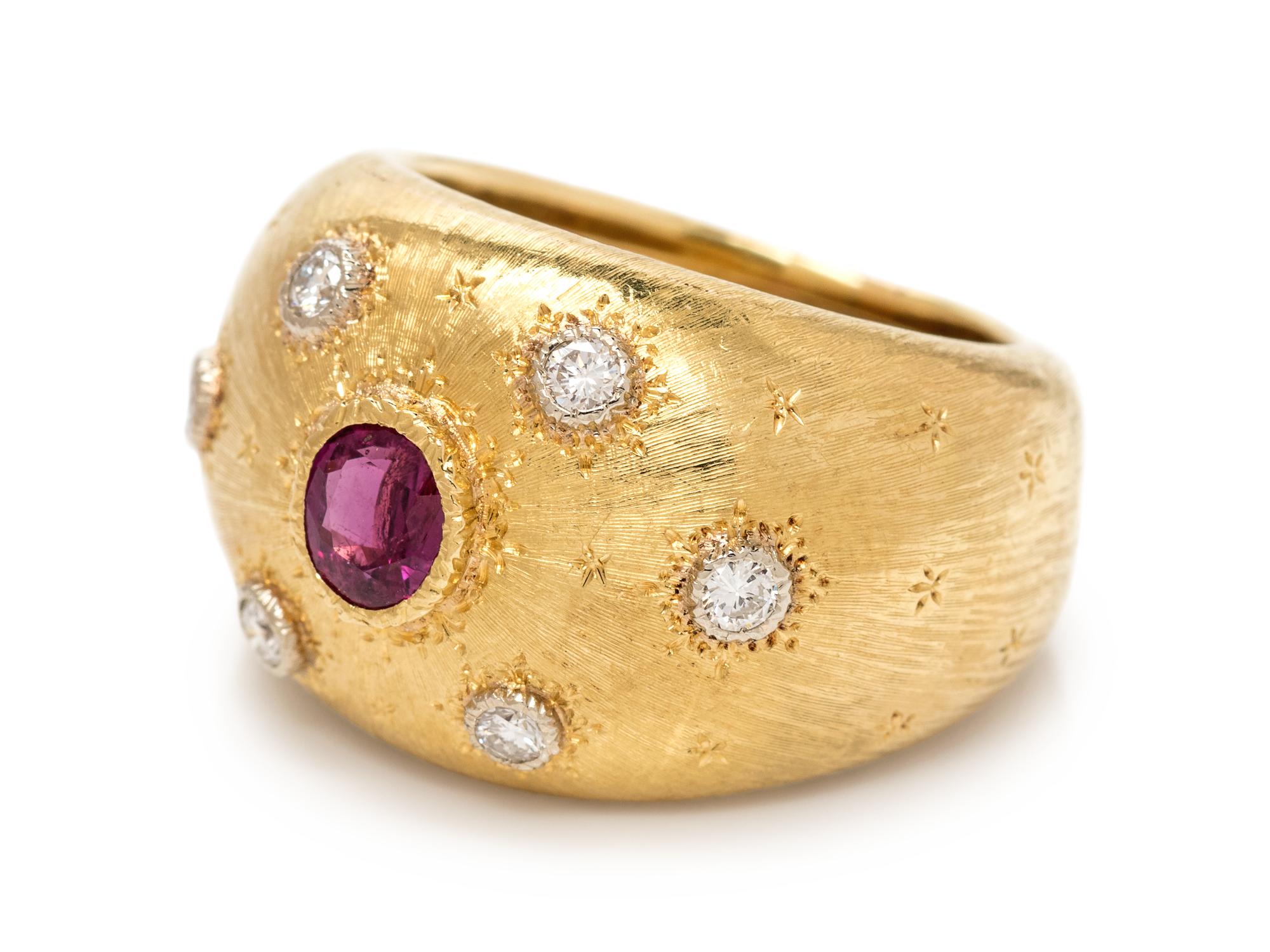 An 18 Karat Yellow Gold, Ruby and Diamond Ring, Mario Buccellati,