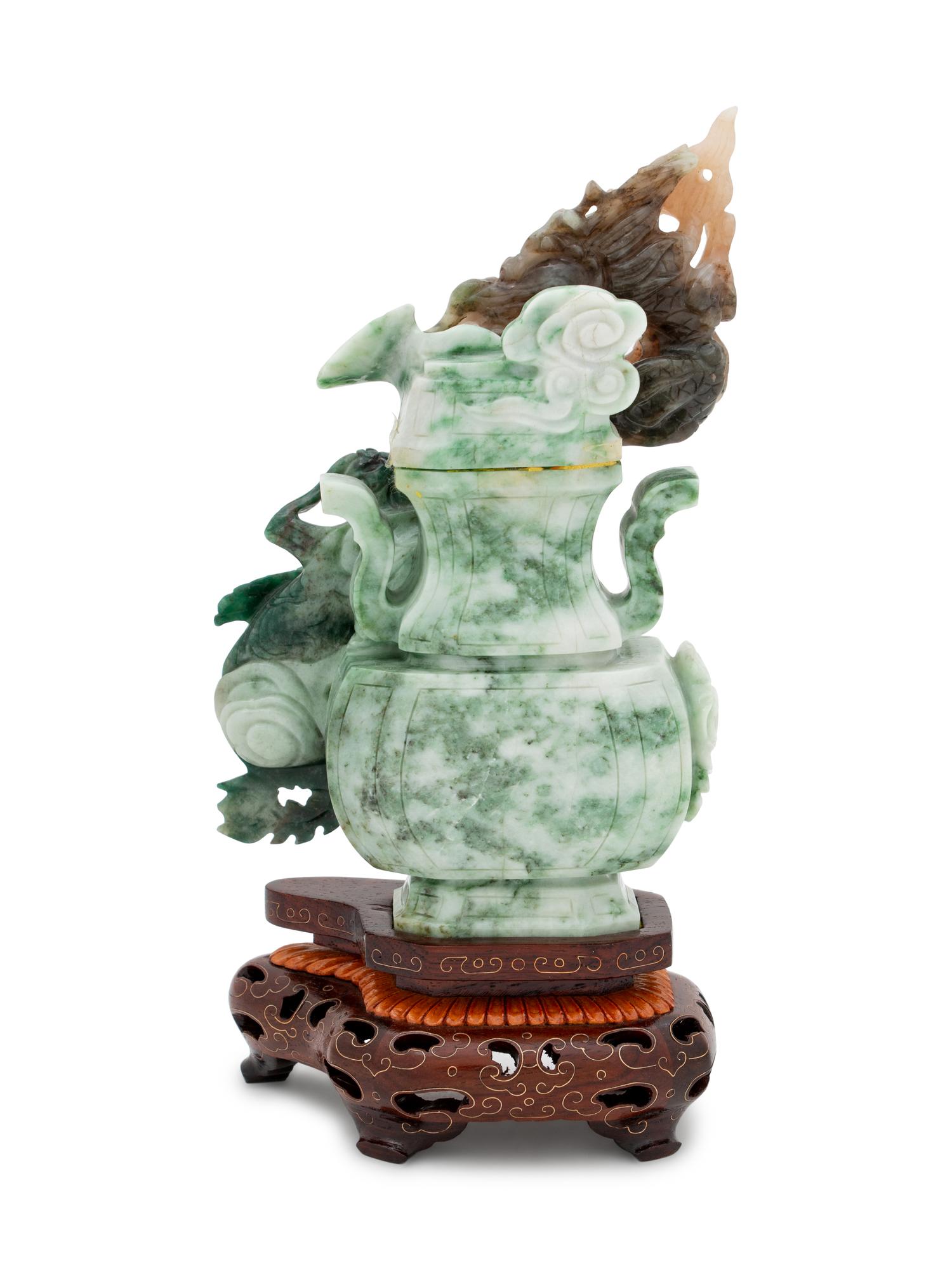A Chinese Grey and Green Jadeite Covered Vase