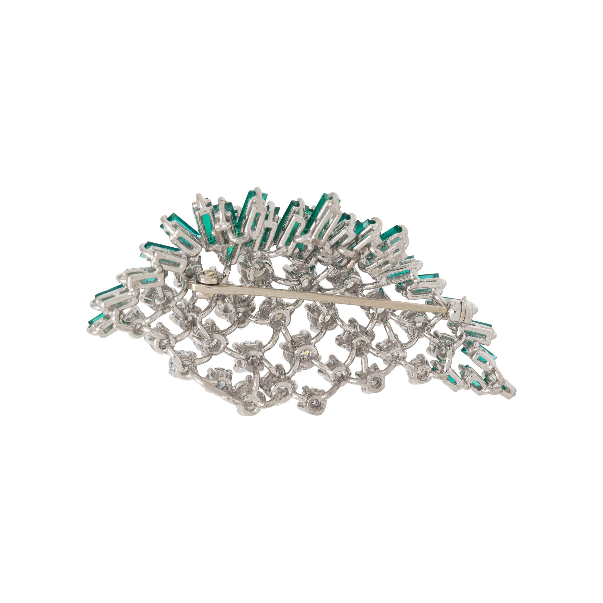 PLATINUM, EMERALD, AND DIAMOND BROOCH