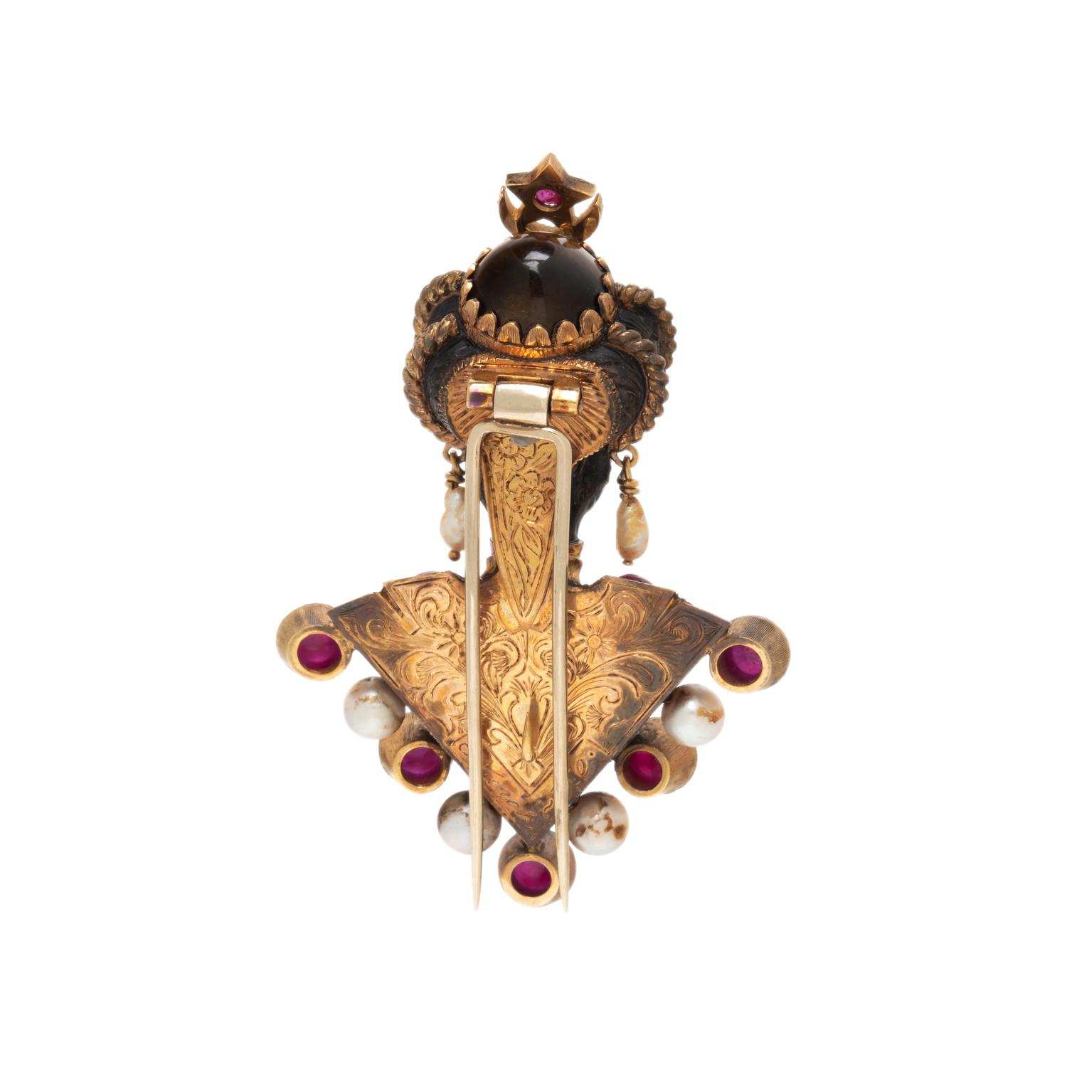 NARDI, YELLOW GOLD, SILVER, AND MULTIGEM BROOCH