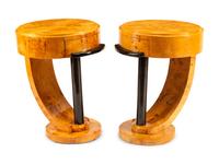 A Pair of Art Deco Style Part Ebonized Burlwood Side Tables