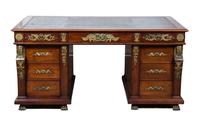 An Empire Style Gilt Bronze Mounted Mahogany Pedestal Desk Height 30 3/4 x width 62 1/2 x depth 34 3/4 inches. — 20TH CENTURY