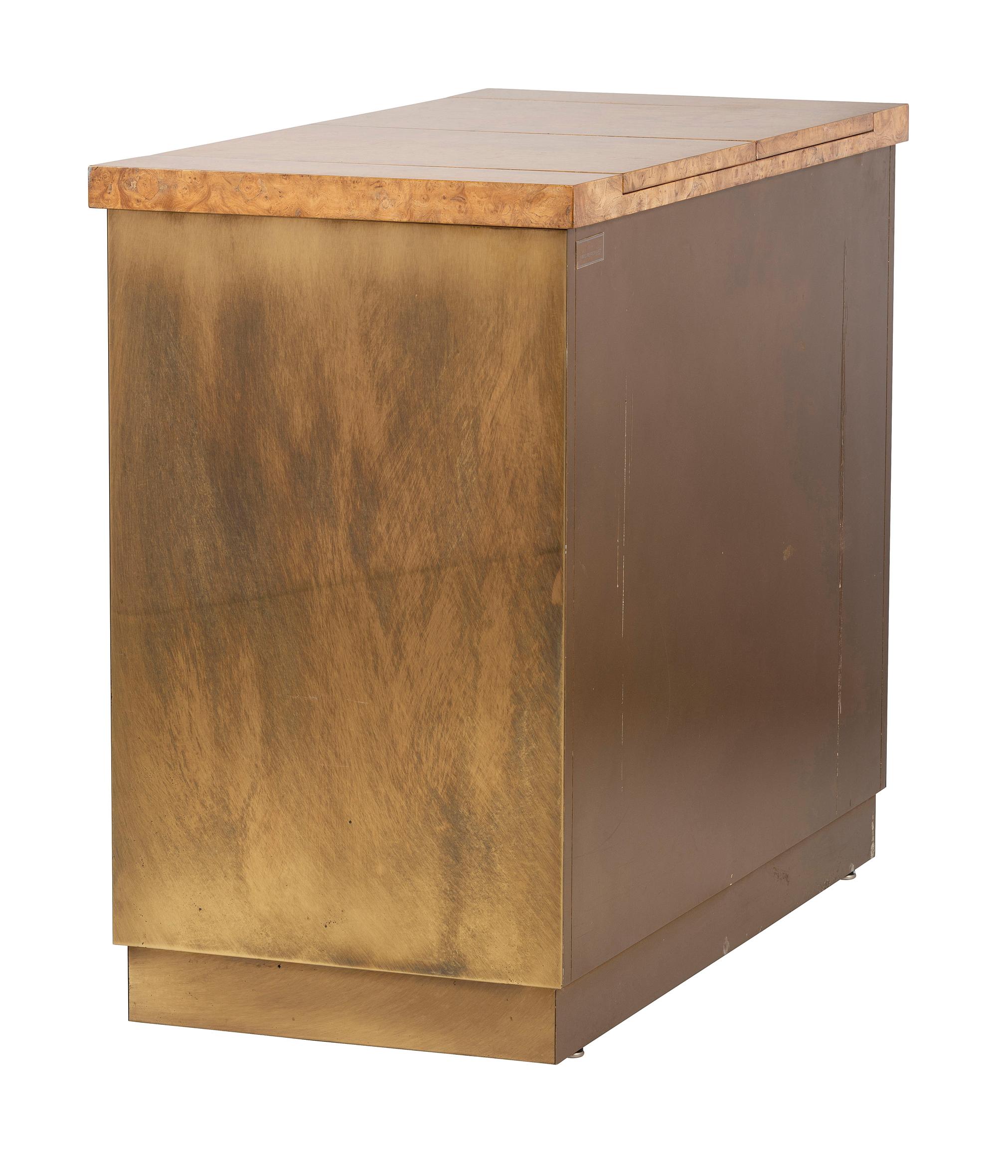 A Mastercraft Brass and Burlwood Bar Cabinet