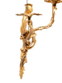 A Pair of Louis XV Style Gilt Bronze Wall Lights with a Rabbit and a Goose