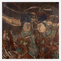 A Large Chinese polychrome stucco fresco panel 灰泥彩绘天女图壁画 Yuan/Ming Dynasty or later ?/????