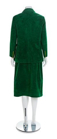 Halston Green Suede Skirt Suit, 1970s No size label