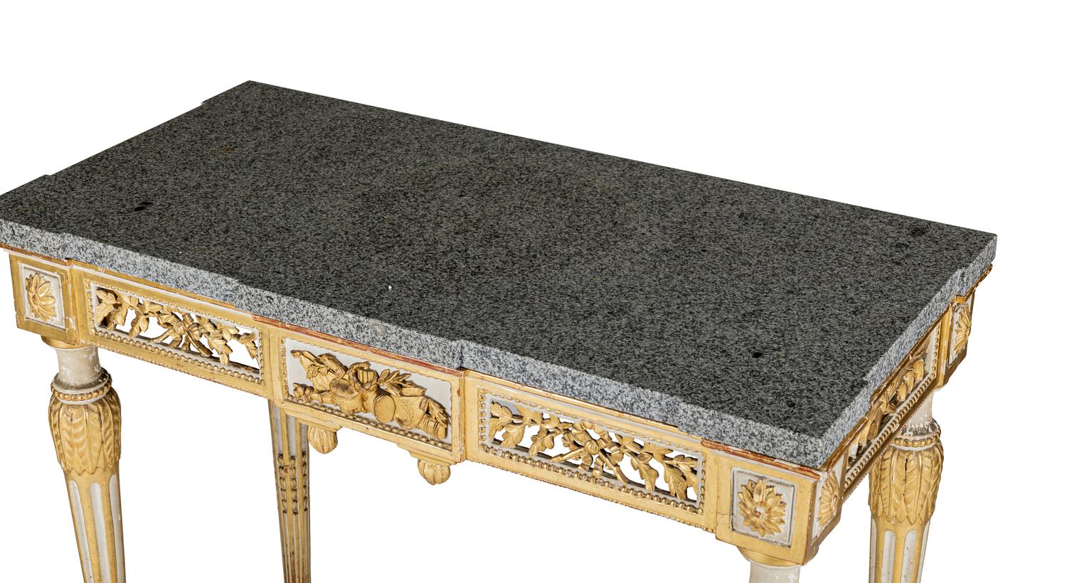 A Pair of North European Neoclassical Gilt and Cream-Painted Console Tables