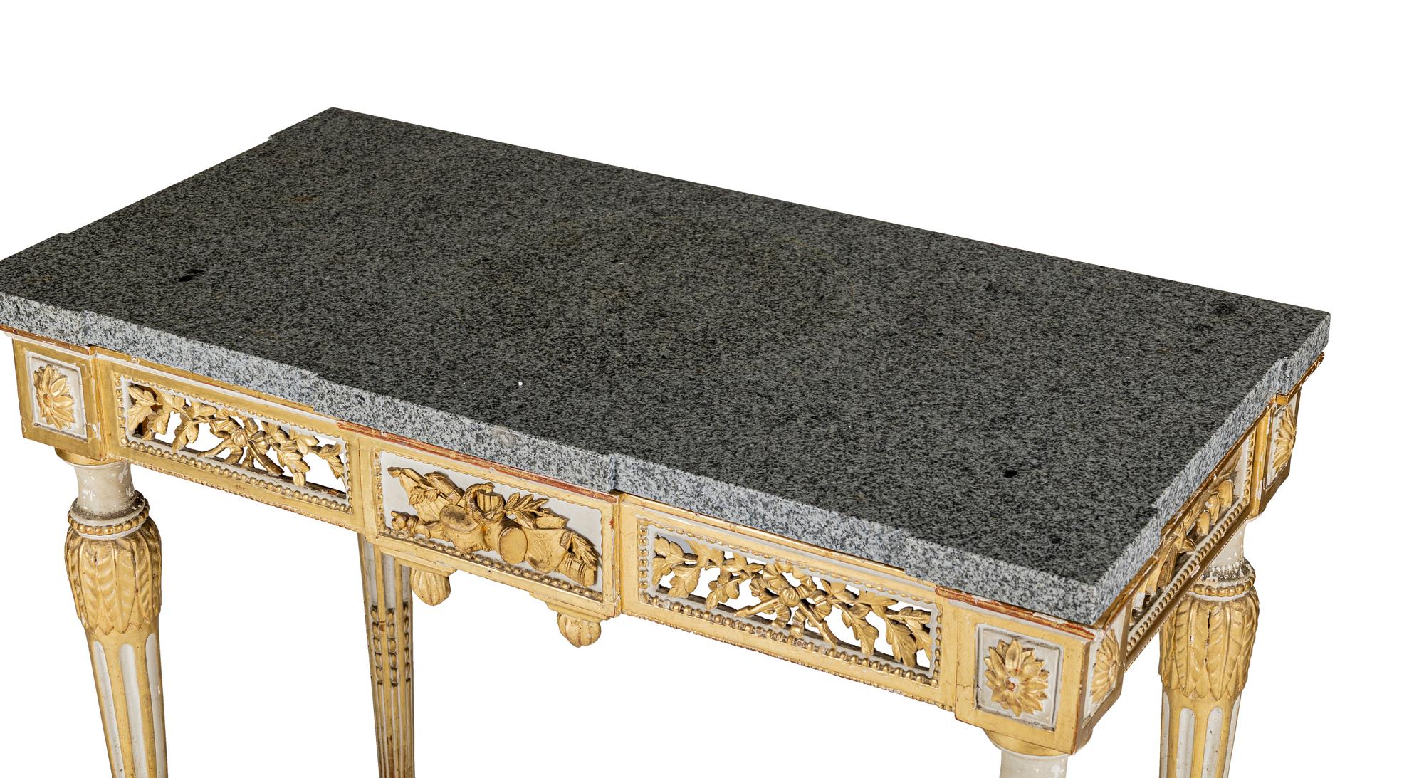 A Pair of North European Neoclassical Gilt and Cream-Painted Console Tables