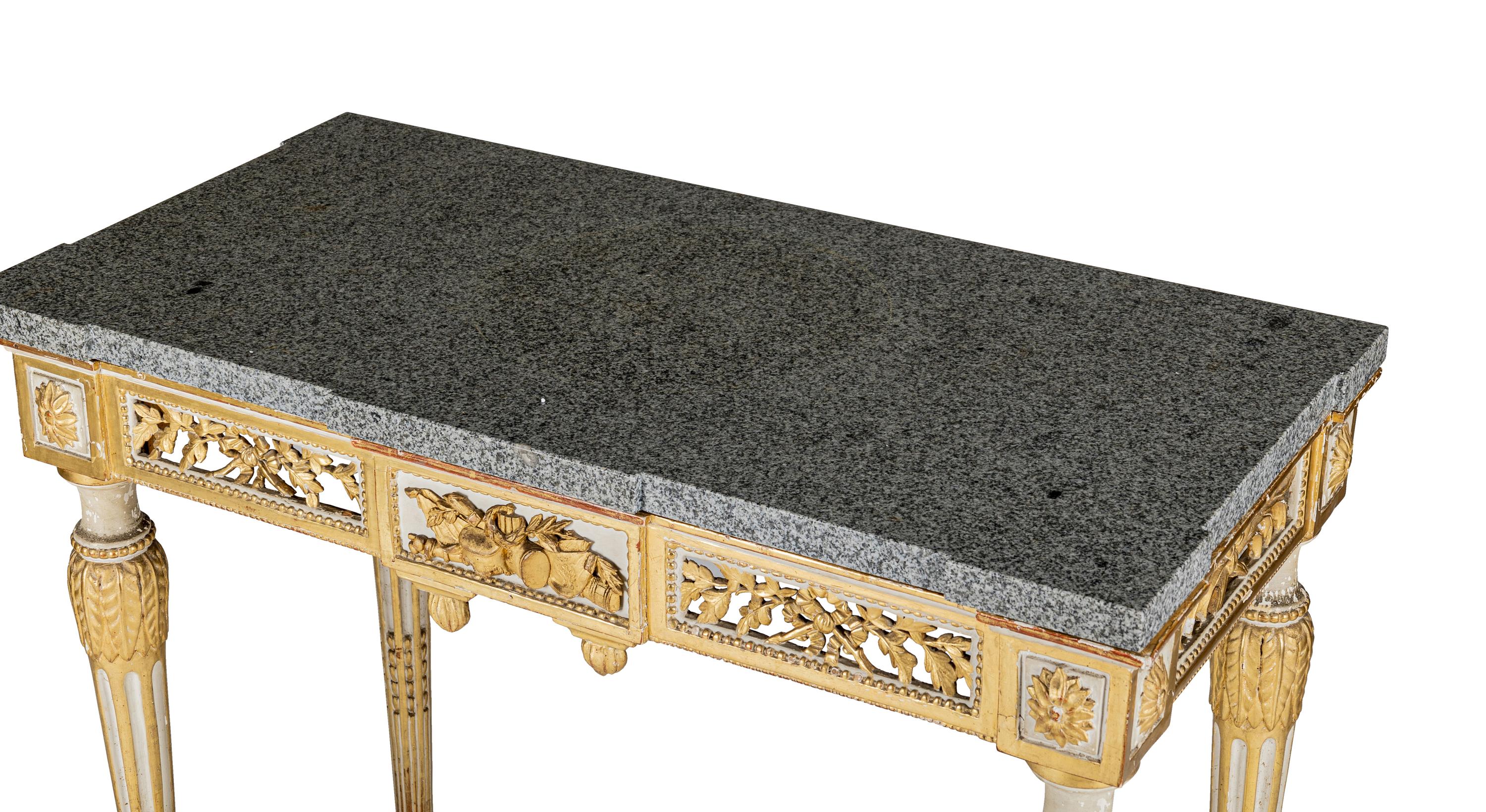 A Pair of North European Neoclassical Gilt and Cream-Painted Console Tables