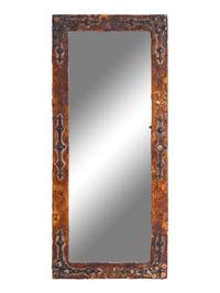 A Continental Iron Mounted Velvet Framed Mirror