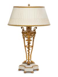 A Neoclassical Gilt Bronze and White Marble Cassolette Mounted as a Lamp