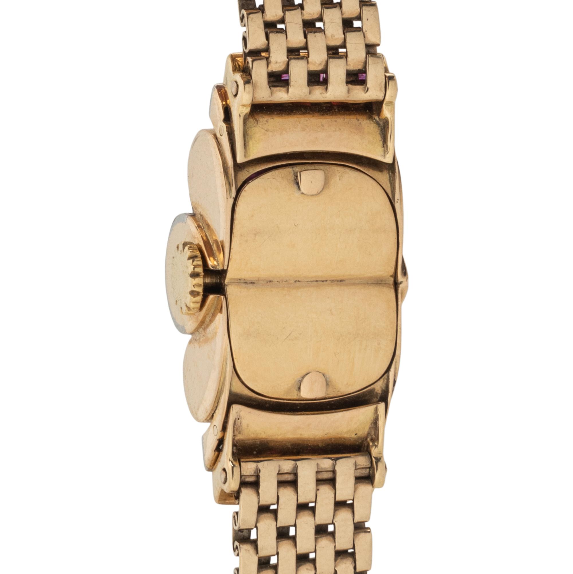 RETRO, MONTROSE, YELLOW GOLD, DIAMOND, AND SYNTHETIC RUBY WATCH