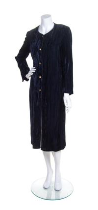 A Chanel Blue Crushed Velvet Coat, Size 38.