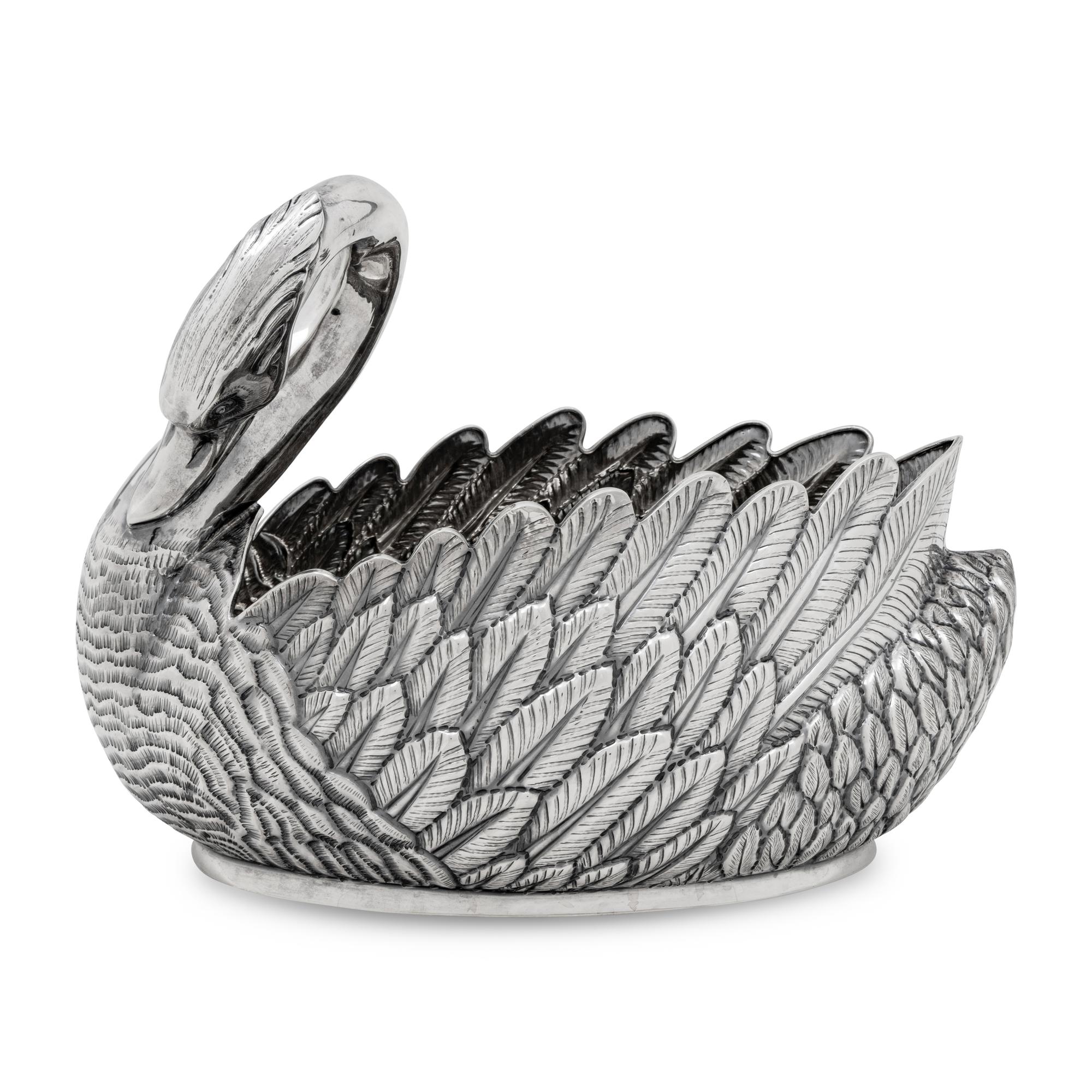 A Modern Fabergé Silver Swan Centerpiece