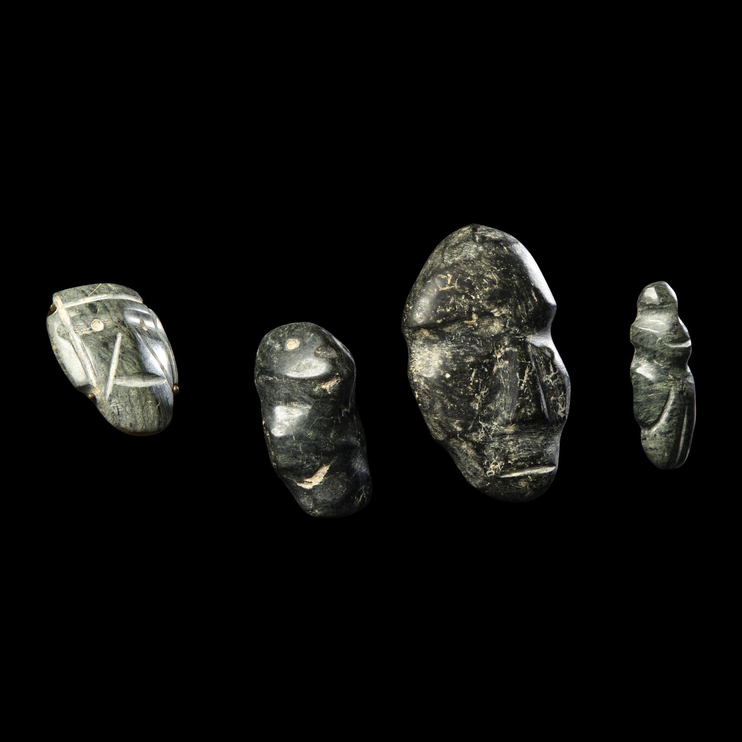 Four Mezcala Greenstone Masks and Figures