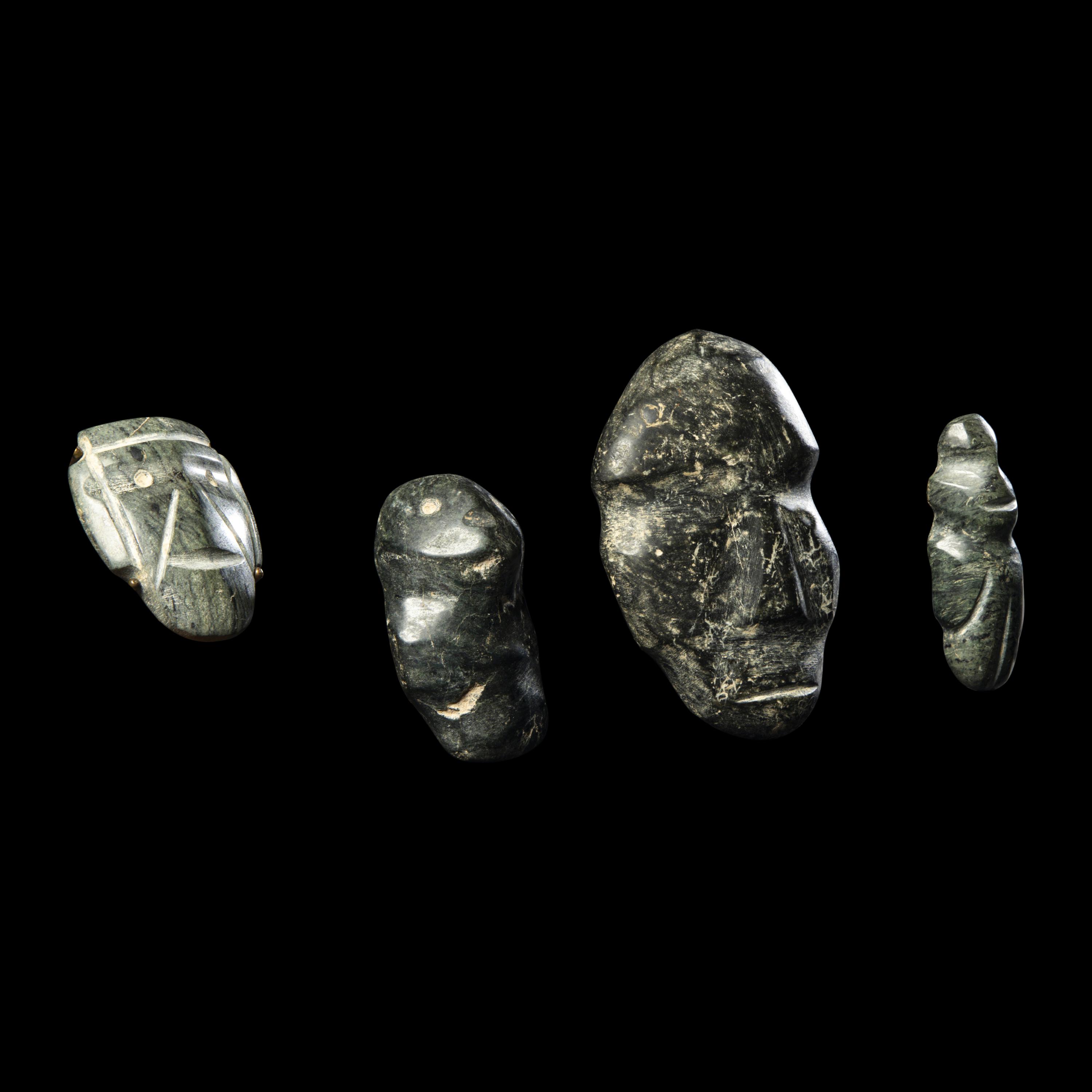 Four Mezcala Greenstone Masks and Figures