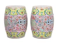 A Pair of Famille Rose Porcelain 'Longevity' Garden Stools