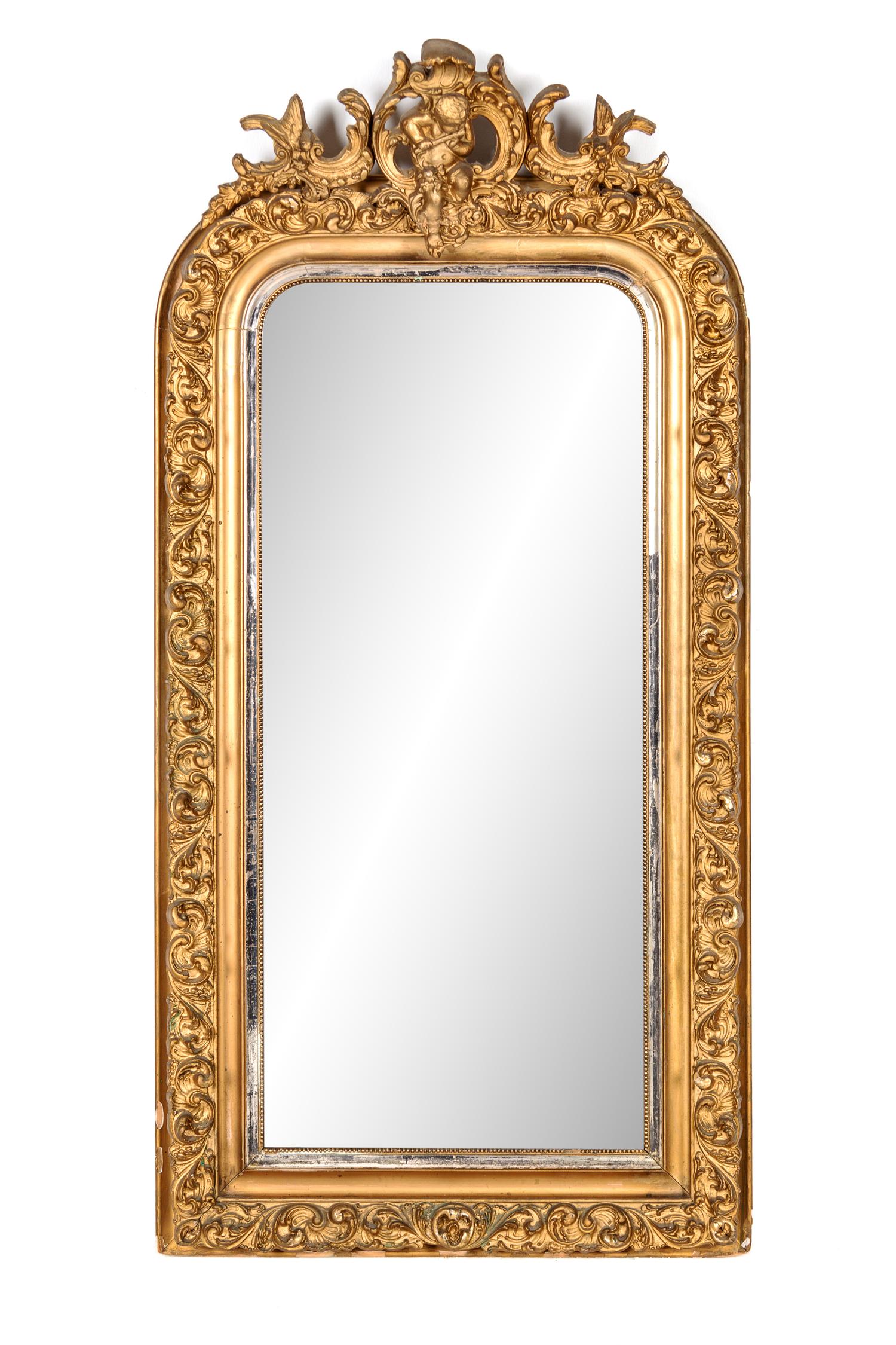 A Continental Giltwood Mirror and Associated Marble-Top Console Table